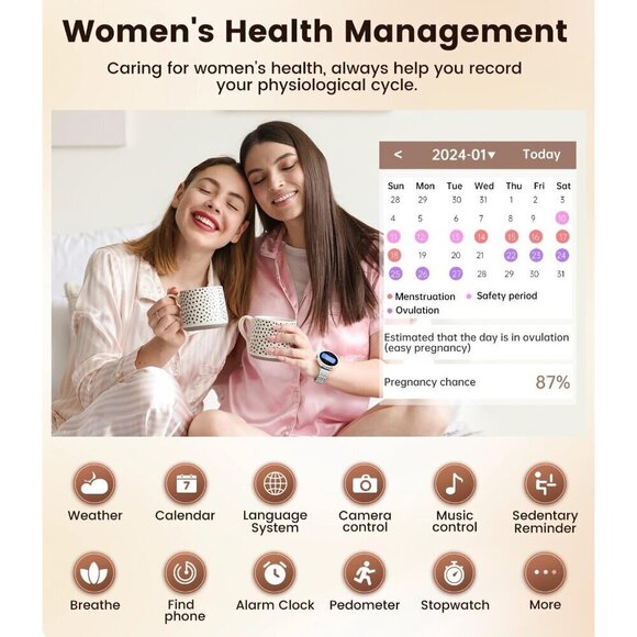 ✨ Lige Smart Watch Women Silver Compatible Android iPhone Diamond 2 Straps Watch - Picture 5 of 8